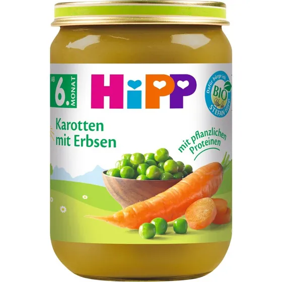 HiPP Økologisk Grøntsagsmos Gulerod & Ærter 6x190g