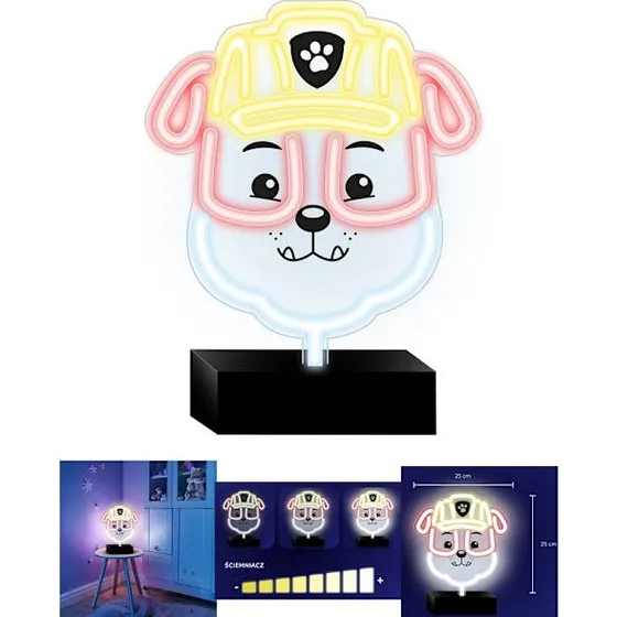 Paw Patrol Neon LED Rubble 25×25 cm med Stativ & USB-strøm