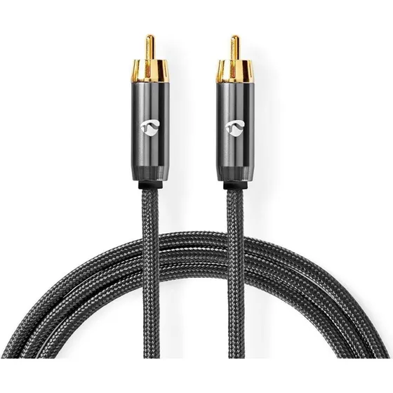 Nedis Subwooferkabel RCA Hanstik, 3 m, Guldplateret, Antracit/Gun Metal Grå