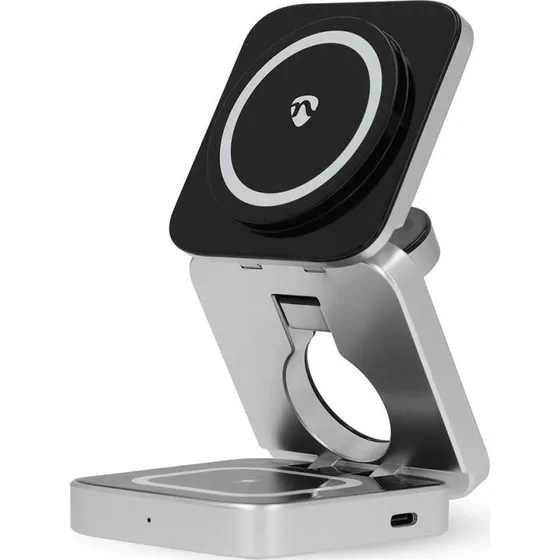 Nedis 3-i-1 Trådløs Oplader, 1,5 m, USB-C, Sølv