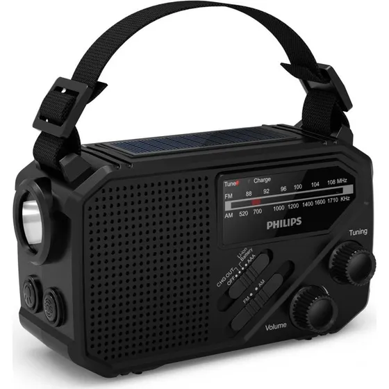 Philips TAR1609/00 Solcelle-Radio med Ficklampa og Powerbank, Sort