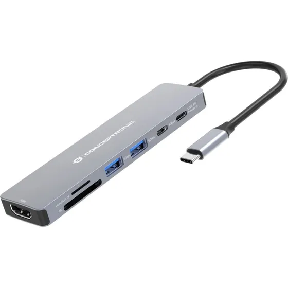 Conceptronic DONN28G USB-C Dockingstation med HDMI, 2xUSB-C, SD/TF, 100W