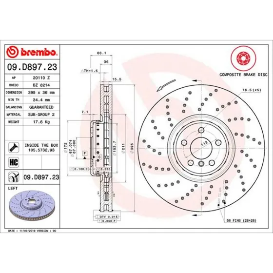 Brembo Bremseskive 09.D897.23 for BMW
