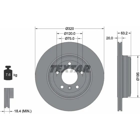 TEXTAR 92122703 Bremseskive til BMW 5, 6