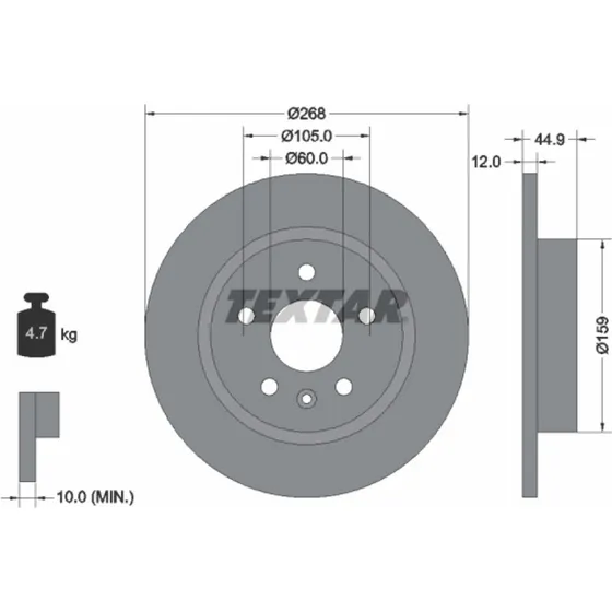 TEXTAR Bremseskive 92205503, 268 mm, for Opel/Chevrolet/Daewoo