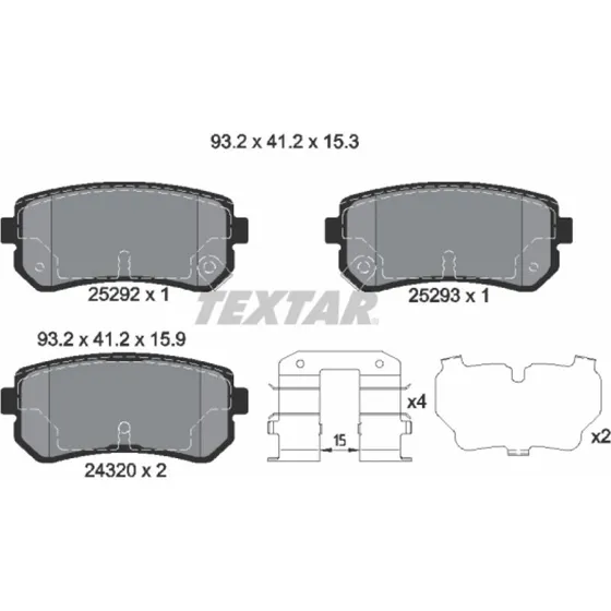 TEXTAR Bremseklodser 2529201, bagaksel, 93,2 mm bredde, til Hyundai og Kia