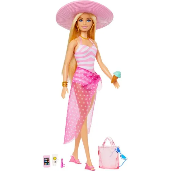 Barbie Strand Dukke med Svømmemode og Mulepose - 3+ år