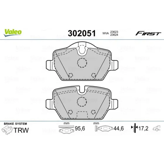 VALEO Bremseklodser 302051 til BMW/Mini, bagaksel, 96x45mm