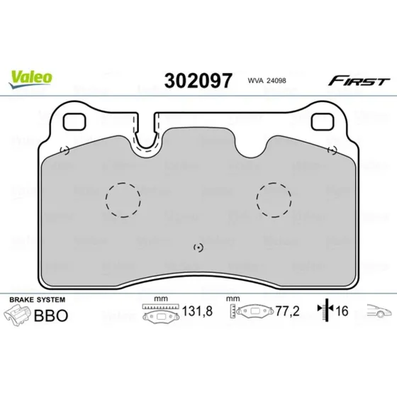 VALEO Bremseklodser 302097 til VW, Audi, Seat, CUPRA