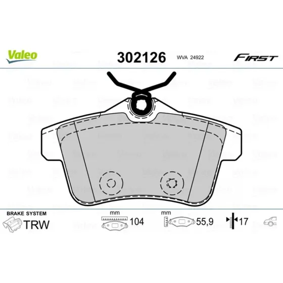 VALEO Bremseklodser 302126 til PEUGEOT, CITROËN, DS