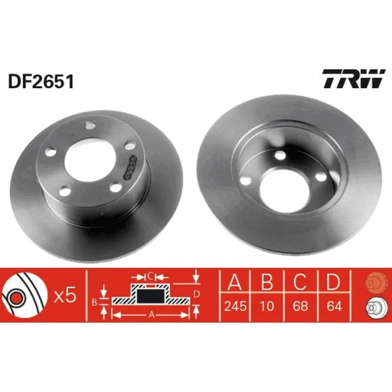 TRW Bremseskive DF2651, sort, lakeret, til VW, AUDI, SKODA