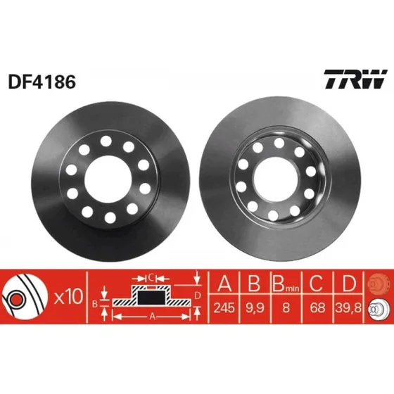 TRW Bremseskive DF4186, sort, 245 mm, til AUDI A4 B6/B7, SEAT EXEO