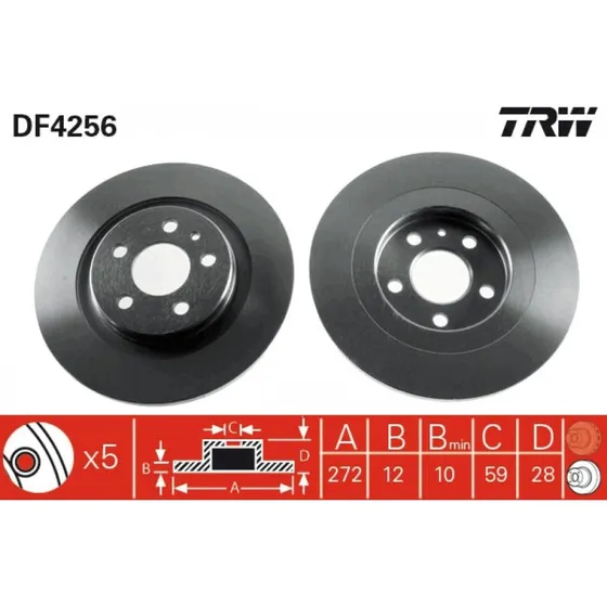 TRW Bremseskive DF4256 til CITROËN, FIAT, LANCIA, PEUGEOT