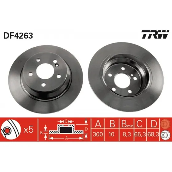 TRW Bremseskive DF4263, 300 mm, sort, lakeret, til Mercedes-Benz