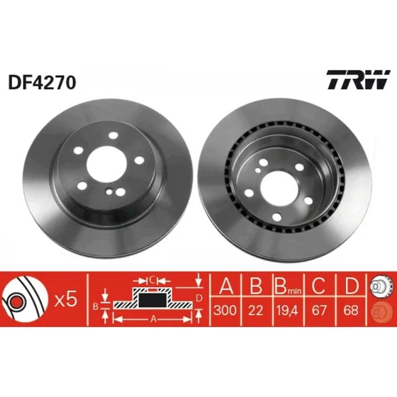 TRW Bremseskive DF4270 300mm, ventileret, sort, til Mercedes-Benz