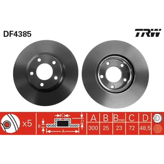 TRW Bremseskive DF4385 til Mazda 3, 3 Saloon, 5