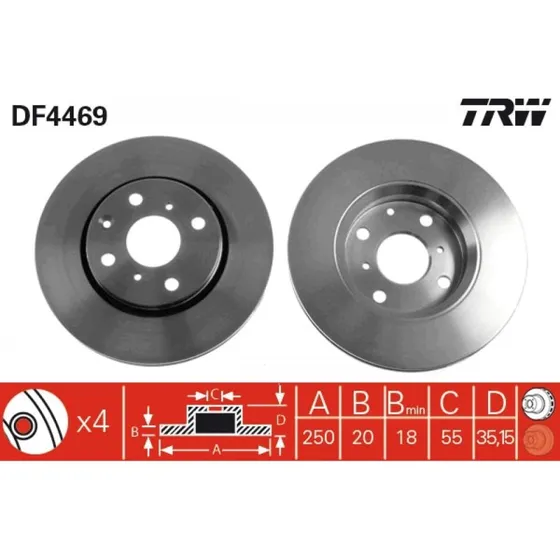 TRW Bremseskive DF4469, ventileret, sort, til TOYOTA, PEUGEOT, CITROËN