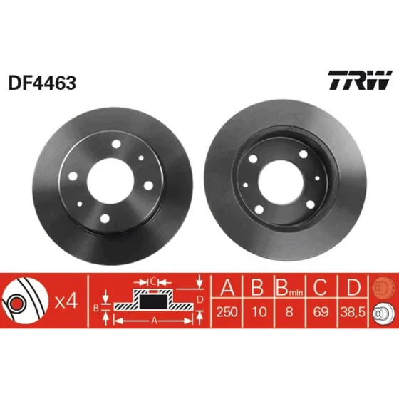 TRW Bremseskive DF4463 til Mitsubishi Colt & Smart Forfour