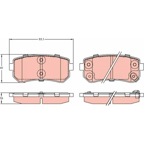 TRW Bremseklodser GDB3421, COTEC-serie, bagaksel, til Hyundai & Kia