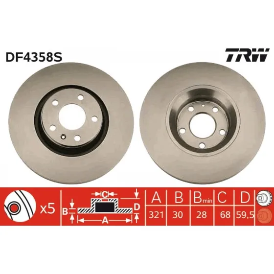TRW Bremseskive DF4358S, 321mm, ventileret, sort