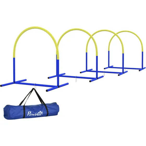 Agility-sæt 4 buer 88x64x95 cm – blå/gul med bæretaske