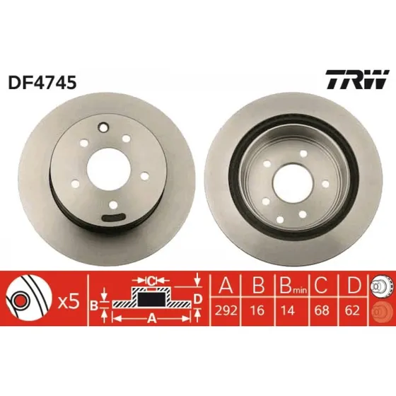 TRW Bremseskive DF4745, ventileret, sort, 292 mm, til Renault, Nissan, Infiniti