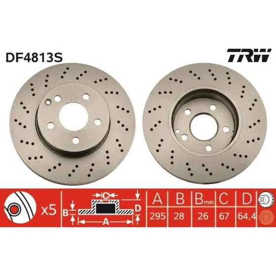 TRW Bremseskive DF4813S, 295 mm, ventileret, sort, til Mercedes-Benz C-klasse