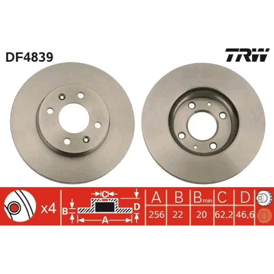 TRW Bremseskive DF4839, ventileret, sort, 256 mm