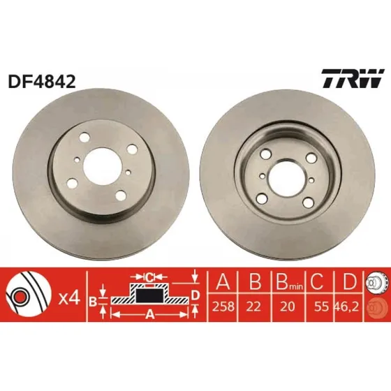 TRW Bremseskive DF4842, ventileret, sort, 258 mm