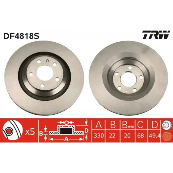 TRW DF4818S Bremseskive til AUDI A6 C6