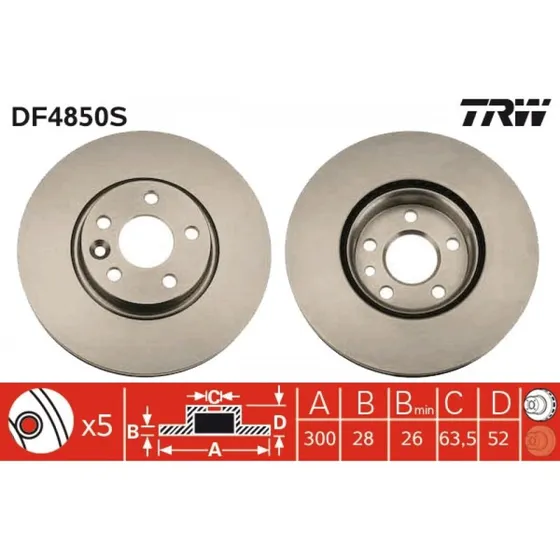 TRW DF4850S Ventileret Bremseskive, Sort, 300 mm, Til Ford, Volvo, Land Rover