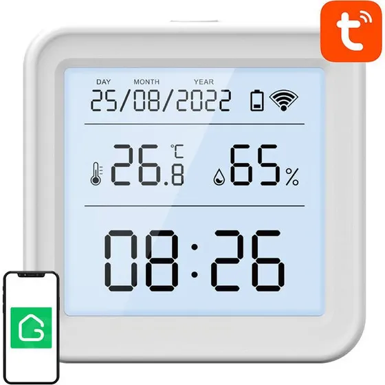 Gosund S6 Smart Temperatur- og Fugtighedssensor, Hvid, WiFi, LCD Skærm