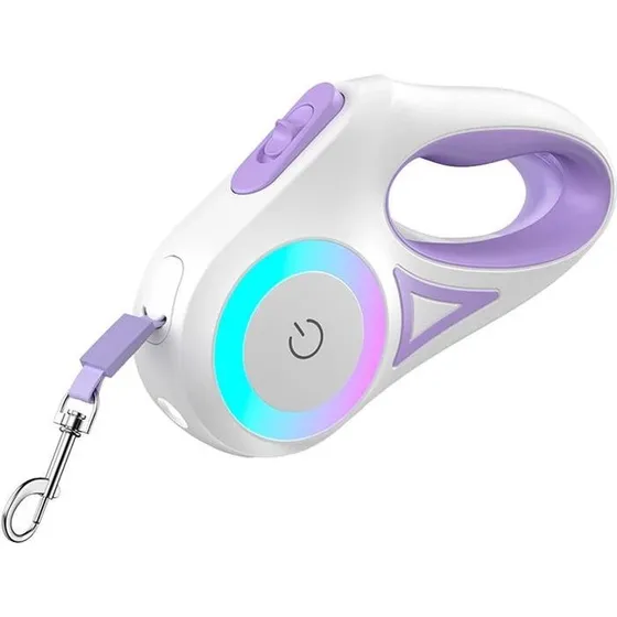 Rojeco Automatisk Hundesnor 3 m, Lilla med LED-lygte