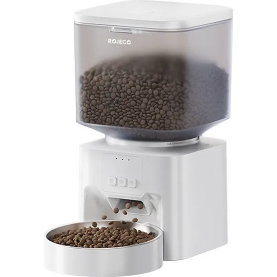 Rojeco RWSQMFWFO-DP 4.5L WiFi Kæledyrsfoderdispenser, Hvid
