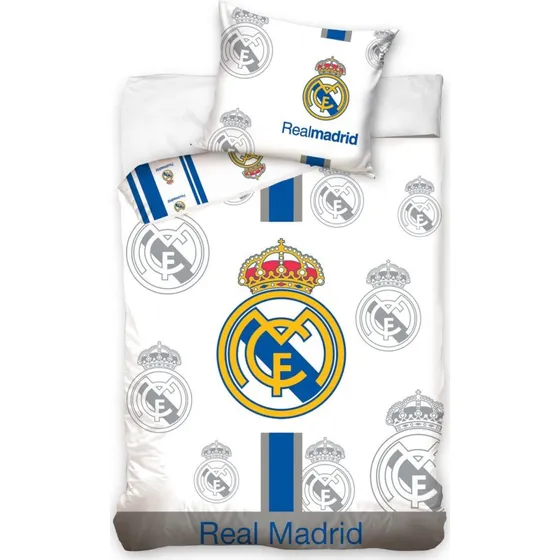 Real Madrid Sengetøj 140x200 cm – 100% Bomuld, Vendbart, Med Logoer