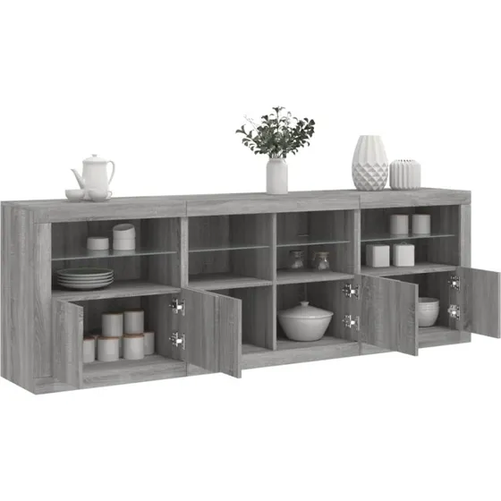 vidaXL Skænk med LED-lys 202x37x67 cm grå sonoma-eg