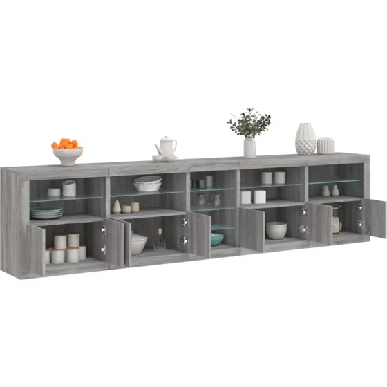 vidaXL Skænk med LED-lys 283x37x67 cm grå sonoma-eg