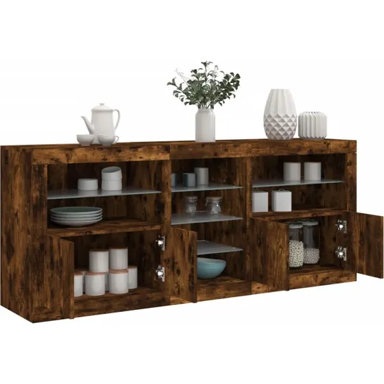 vidaXL Skænk med LED-lys 181,5x37x67 cm, røget egetræ