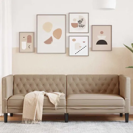 vidaXL 3-personers Chesterfield-sofa kunstlæder cappuccino