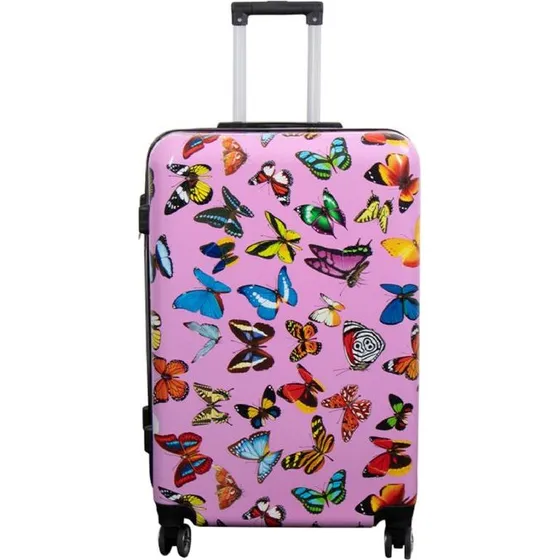 Pink Sommerfugle Hardcase Kuffert – Letvægt Stor Kuffert 77 cm