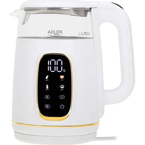 Adler AD 1305WG Elkedel 1,7L, 2200W, Hvid/Guld
