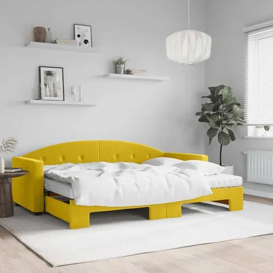 vidaXL Daybed med udtræk 80x200 cm, gul, velour