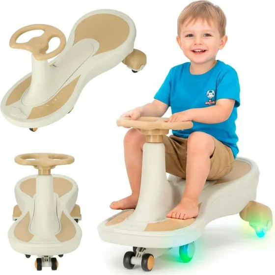 Beige Gåbil med LED-hjul og musik – 76 cm, max. 100 kg