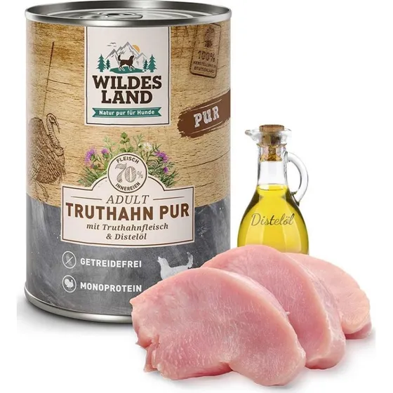 Wildes Land Pur Kalkun Dåsemad til Hunde, 400g