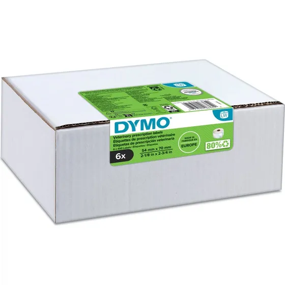 DYMO LabelWriter Veterinære Etiketter 70mm x 54mm, Hvid, 6 Ruller x 400 stk