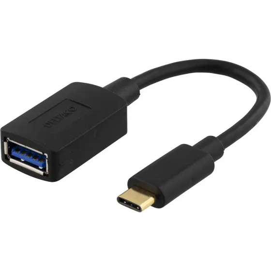 Deltaco USB-C til USB-A adapter, 15 cm, sort