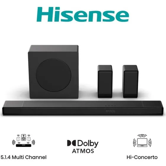 Hisense AX5140Q 5.1.4 Soundbar System, Sort, 600 W