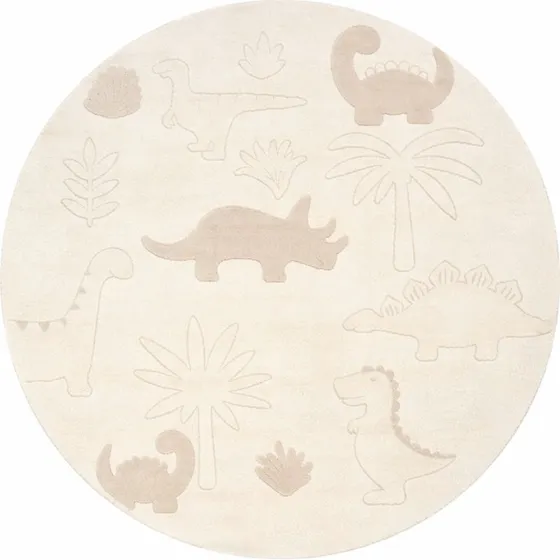 Nordstrand Home Eclipse Kids Rundt Børnegulvtæppe Ø120 cm Beige med Dinosaur