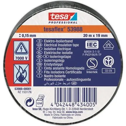 Tesa Isoleringstape VDE/IEC PVC 19 mm x 20 m, sort