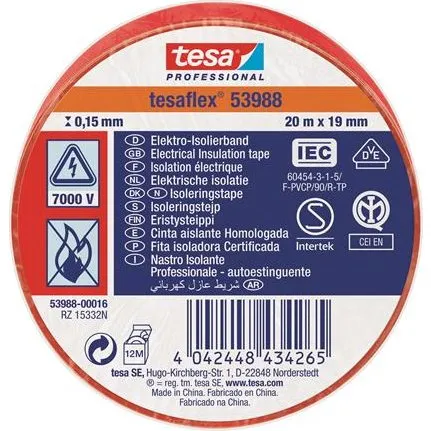 Tesaflex® 53988 Isoleringstape Rød 20m x 19mm